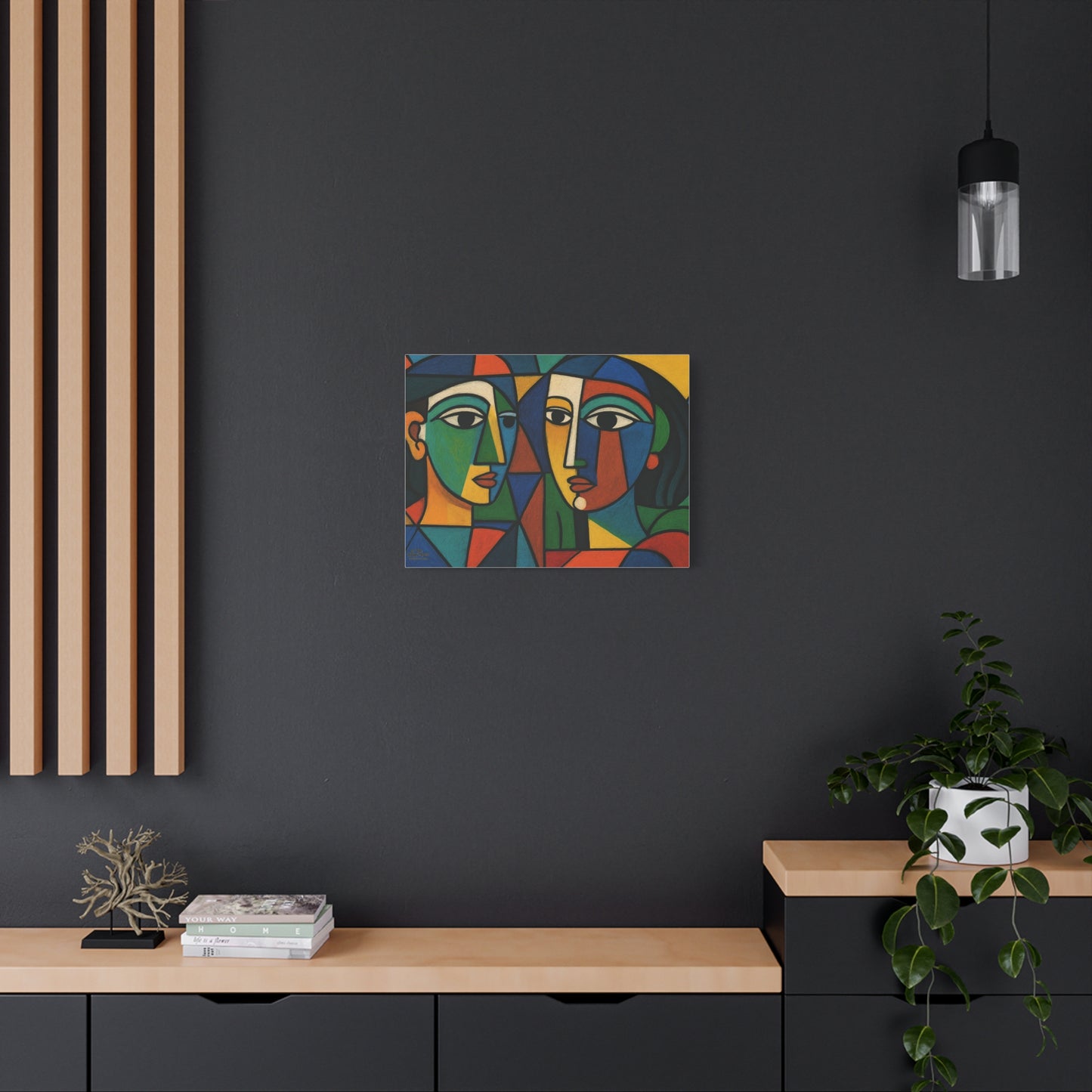 Abstract Cubist Faces Matte Canvas Wall Art — Colorful Modern Portrait Print