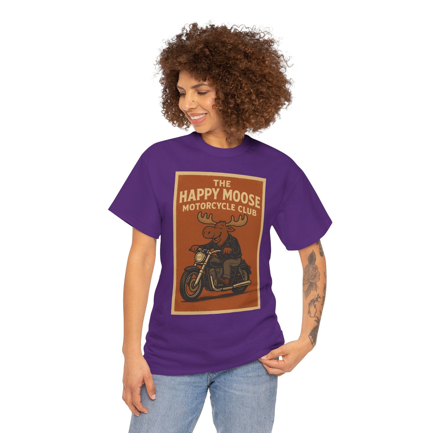 "Ride with style in the Happy Moose Motorcycle Club T-Shirt. Premium comfort, bold biker design—perfect for riders & fans alike."