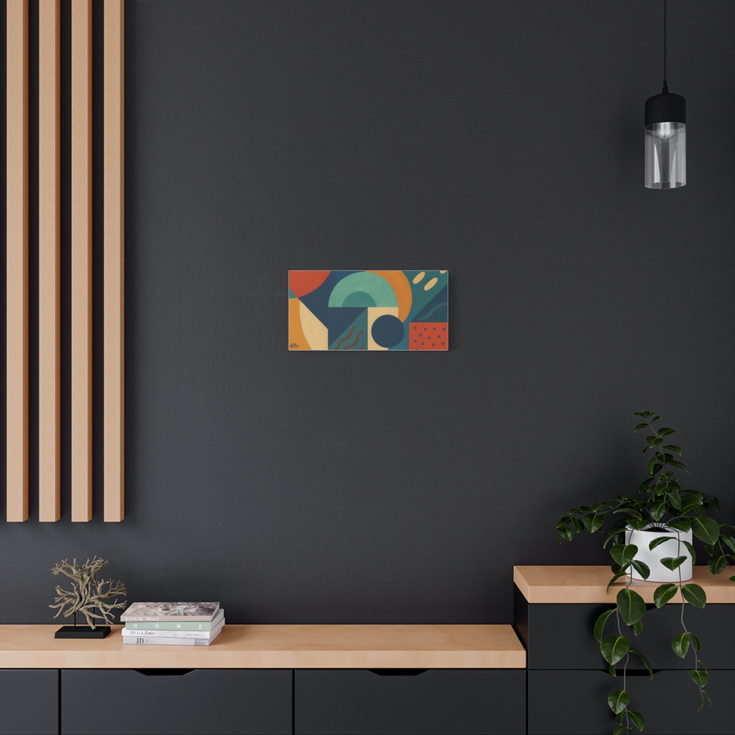 Abstract Geometric Canvas Wall Art — Mid-Century Modern Shapes in Teal & Terracotta