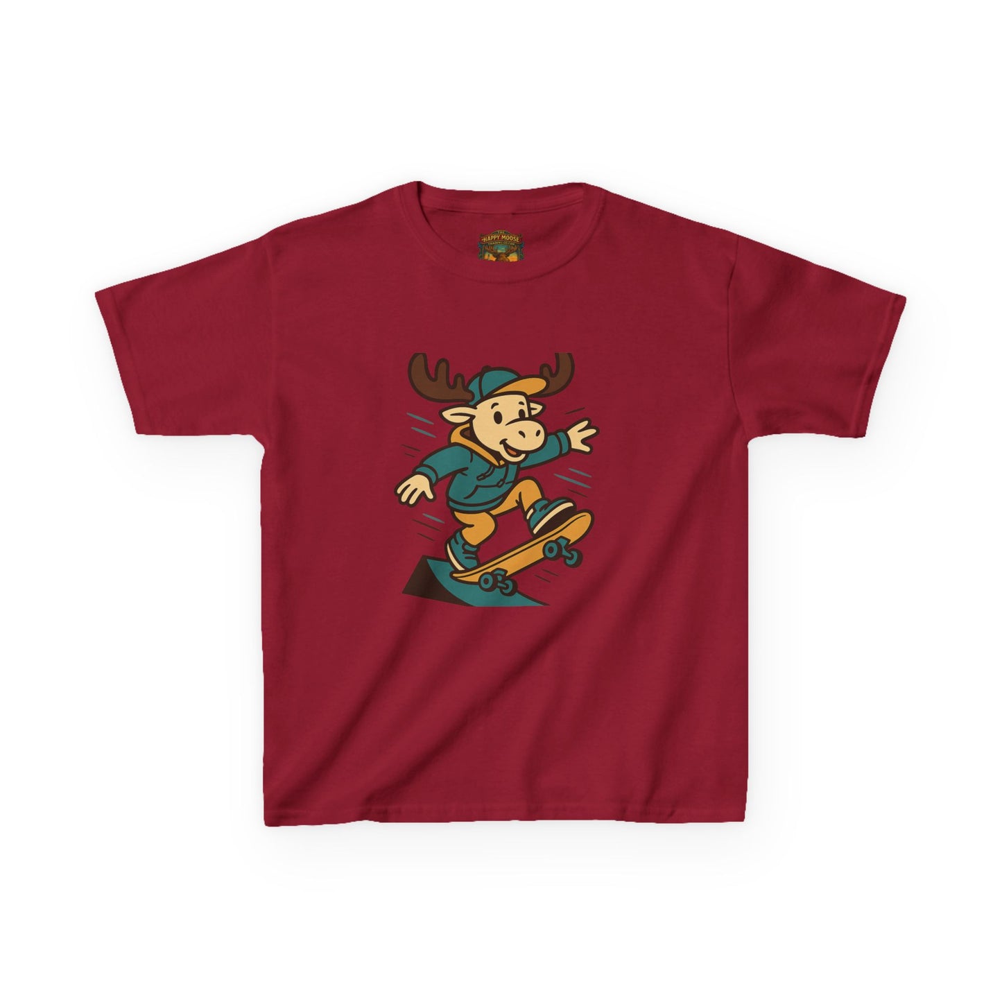Kids Skateboarding Moose T‑Shirt — Cute Cartoon Skateboard Tee for Boys & Girls
