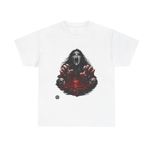 T-Shirt — Horror Scream Design with Red Blood Pool (Gothic Horror Tee) EZ002