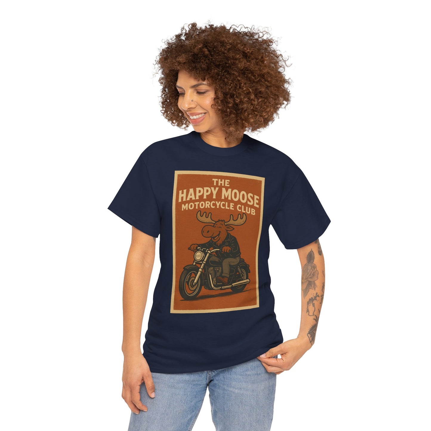"Ride with style in the Happy Moose Motorcycle Club T-Shirt. Premium comfort, bold biker design—perfect for riders & fans alike."