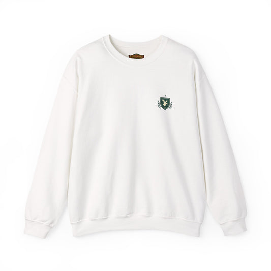 Embroidered Crest Crewneck Sweatshirt — Minimal Vintage Shield Logo