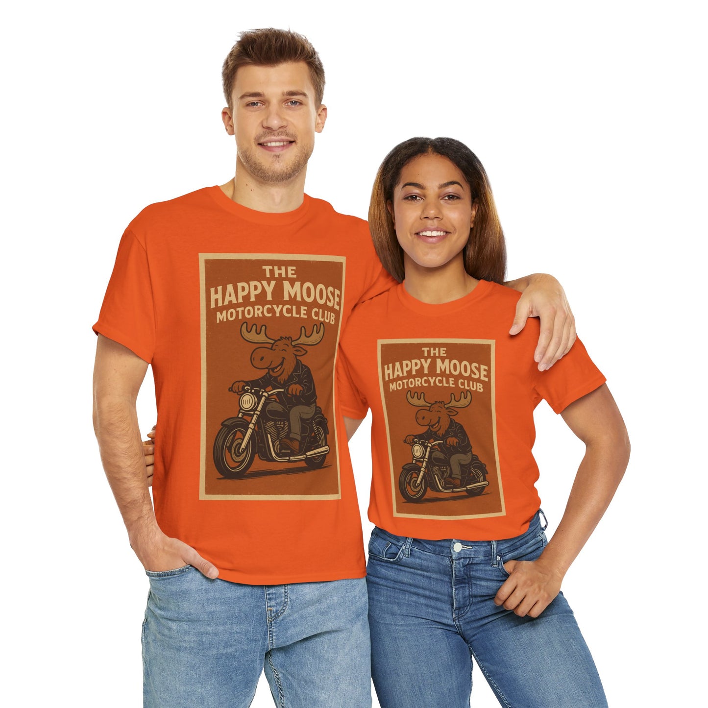 "Ride with style in the Happy Moose Motorcycle Club T-Shirt. Premium comfort, bold biker design—perfect for riders & fans alike."