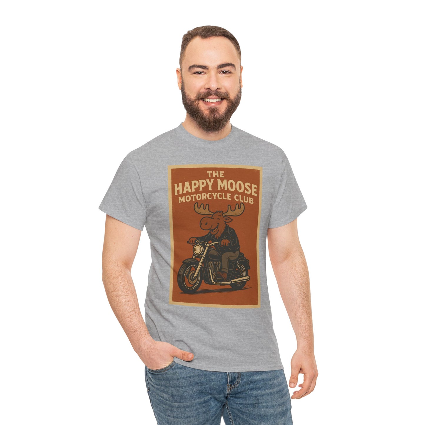 "Ride with style in the Happy Moose Motorcycle Club T-Shirt. Premium comfort, bold biker design—perfect for riders & fans alike."