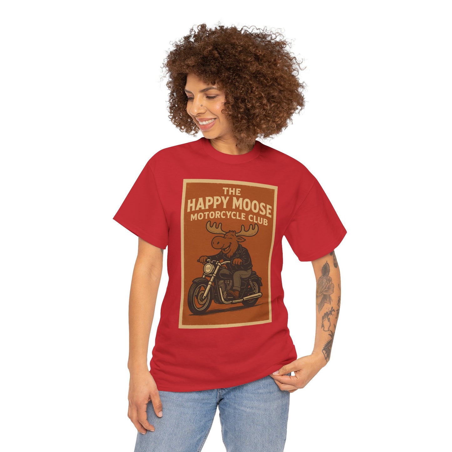 "Ride with style in the Happy Moose Motorcycle Club T-Shirt. Premium comfort, bold biker design—perfect for riders & fans alike."