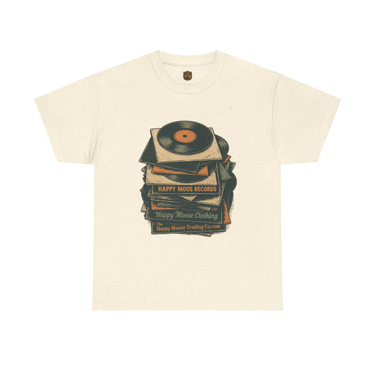 Vinyl Stack T‑Shirt — 'Happy Moods Records' Retro Record Player Tee