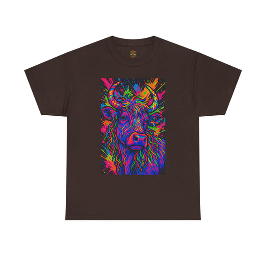 Psycadelic Highland Cow T-Shirt | Retro Rainbow Cow Art 1