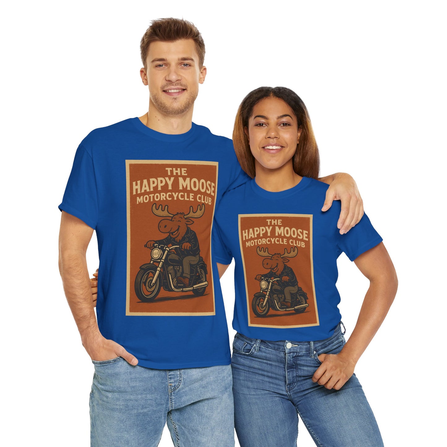 "Ride with style in the Happy Moose Motorcycle Club T-Shirt. Premium comfort, bold biker design—perfect for riders & fans alike."