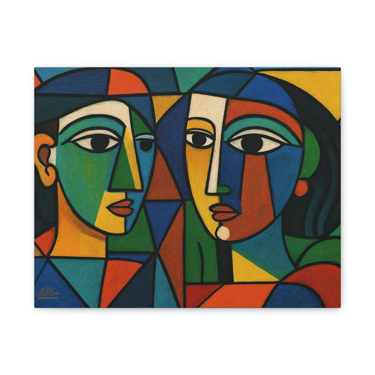 Abstract Cubist Faces Matte Canvas Wall Art — Colorful Modern Portrait Print
