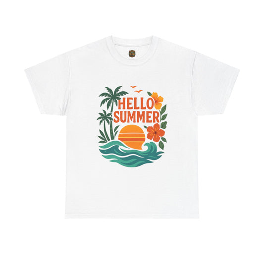 Hello Summer T-Shirt | Sunshine Text Graphic, Summer Vibes Tee
