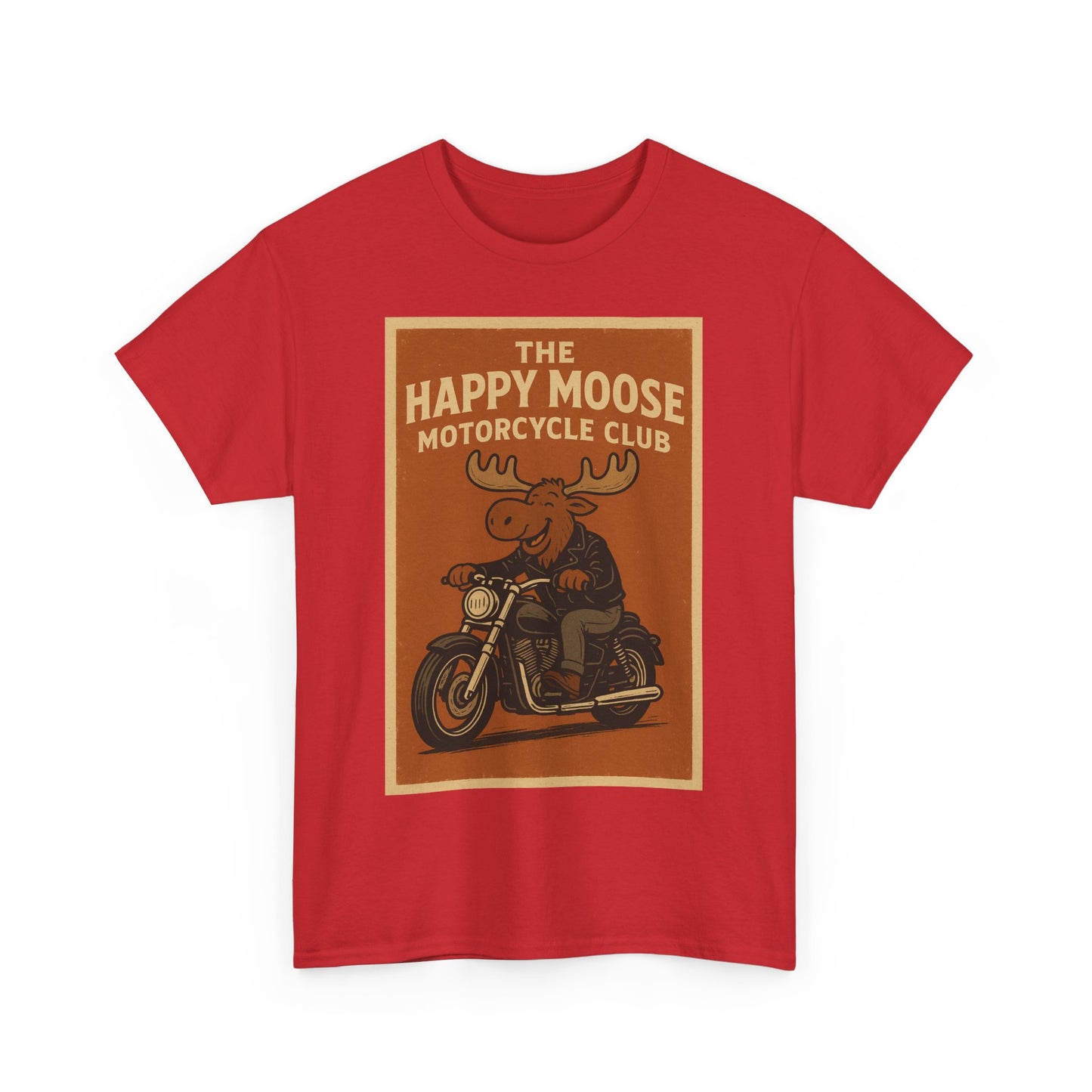 "Ride with style in the Happy Moose Motorcycle Club T-Shirt. Premium comfort, bold biker design—perfect for riders & fans alike."