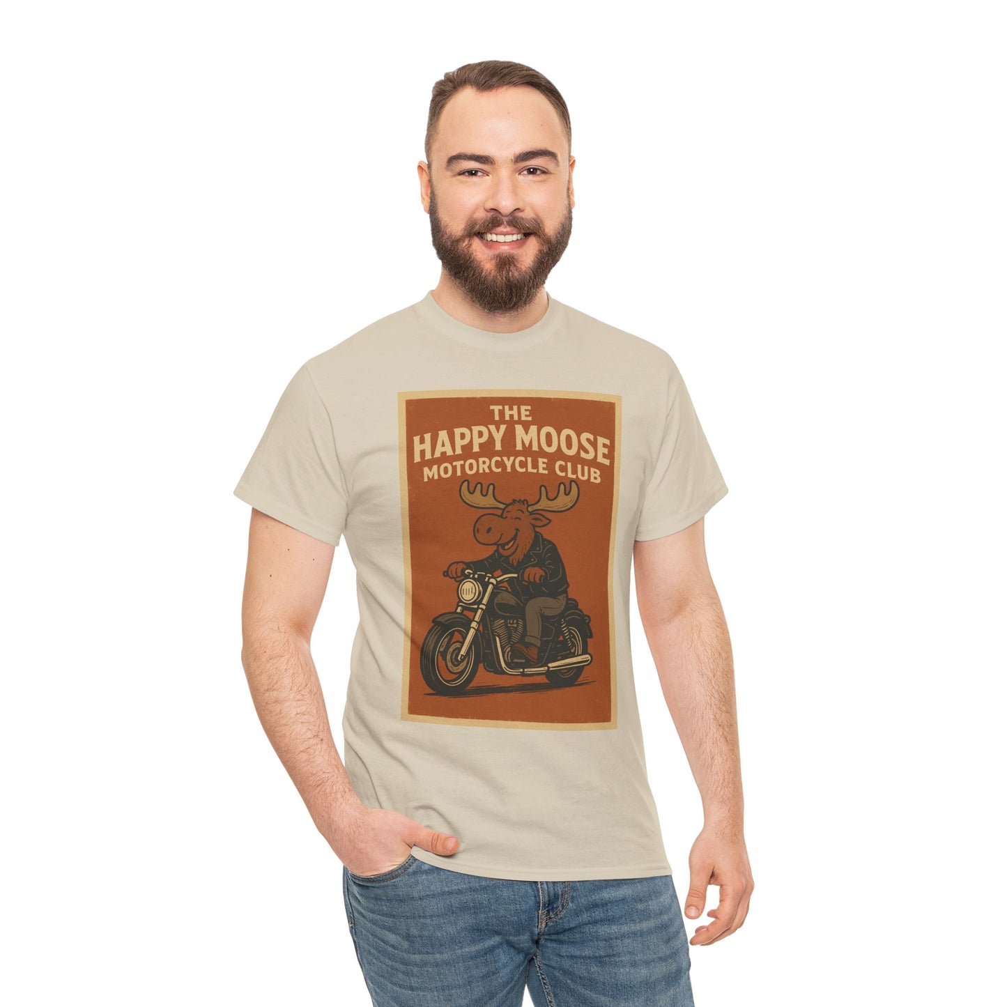 "Ride with style in the Happy Moose Motorcycle Club T-Shirt. Premium comfort, bold biker design—perfect for riders & fans alike."