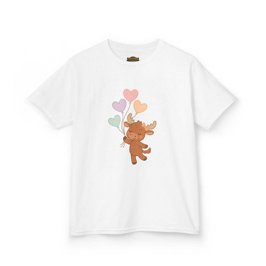 Kids Tee — Cute Moose Holding Heart Balloons | Toddler Gift