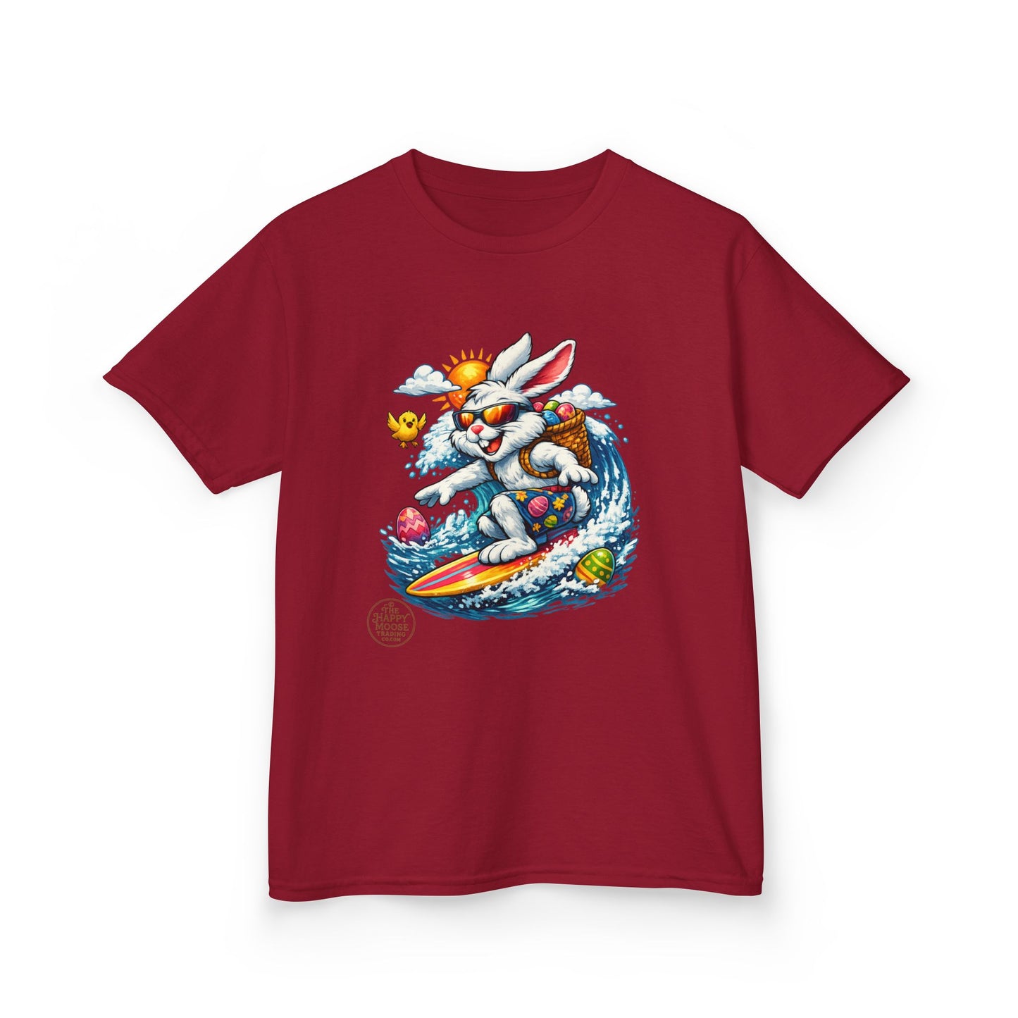 Kids Surfing Easter Bunny T-Shirt — Cute Surfboard Bunny Graphic Tee