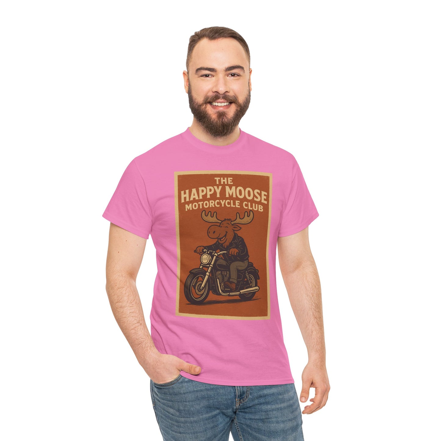 "Ride with style in the Happy Moose Motorcycle Club T-Shirt. Premium comfort, bold biker design—perfect for riders & fans alike."