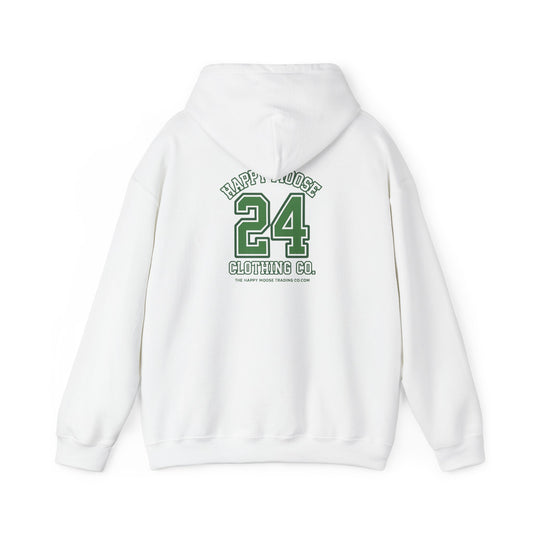 Vintage Athletic Hoodie - "24" Happy Moose Clothing Co. Back Print