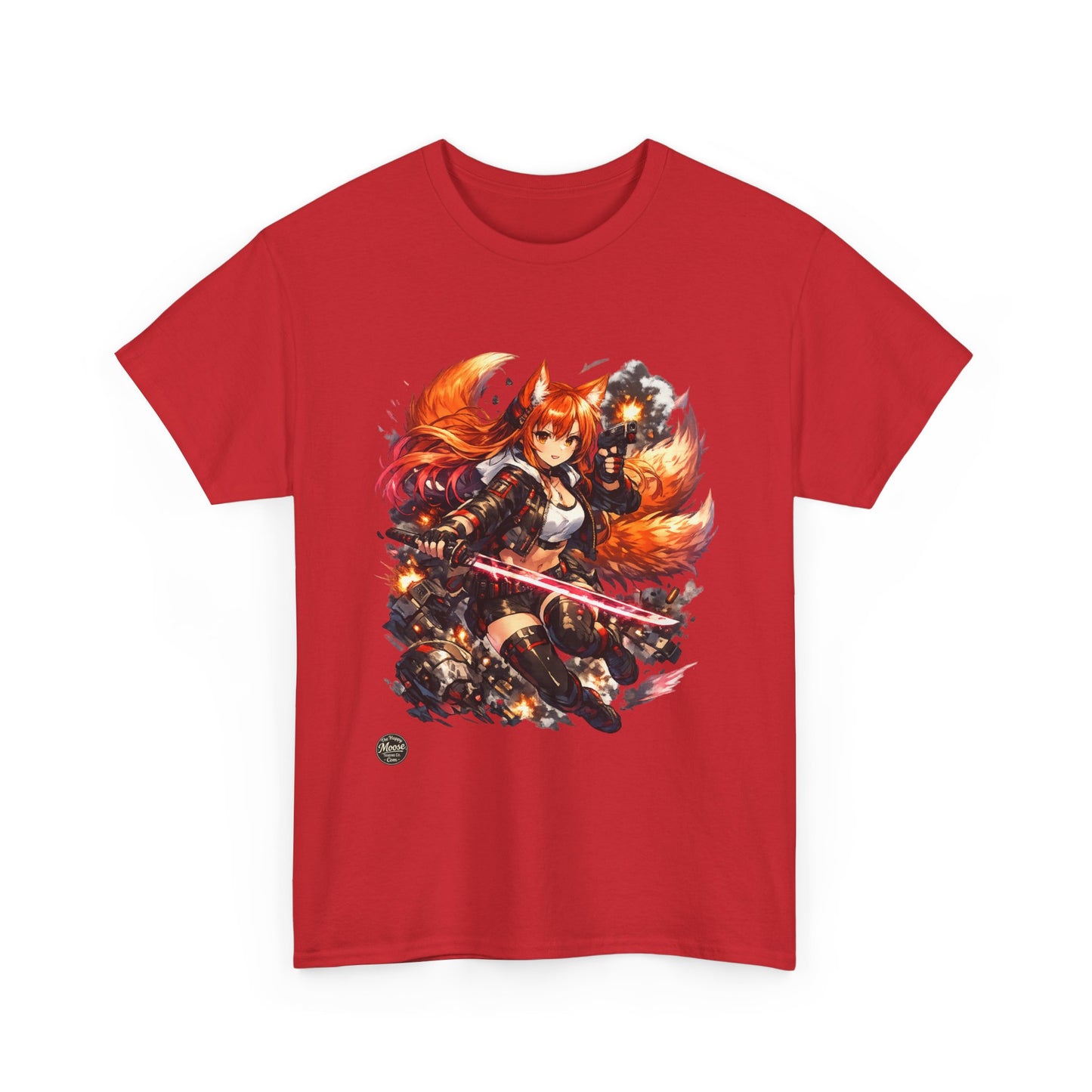 Fox Warrior Anime T-Shirt — Samurai Kitsune Graphic Tee #E004