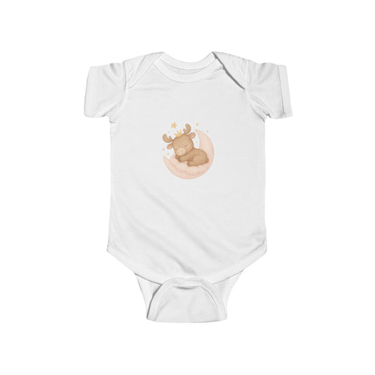 Cute Sleeping Moose Baby Bodysuit — Infant Onesie with Woodland Nursery Design