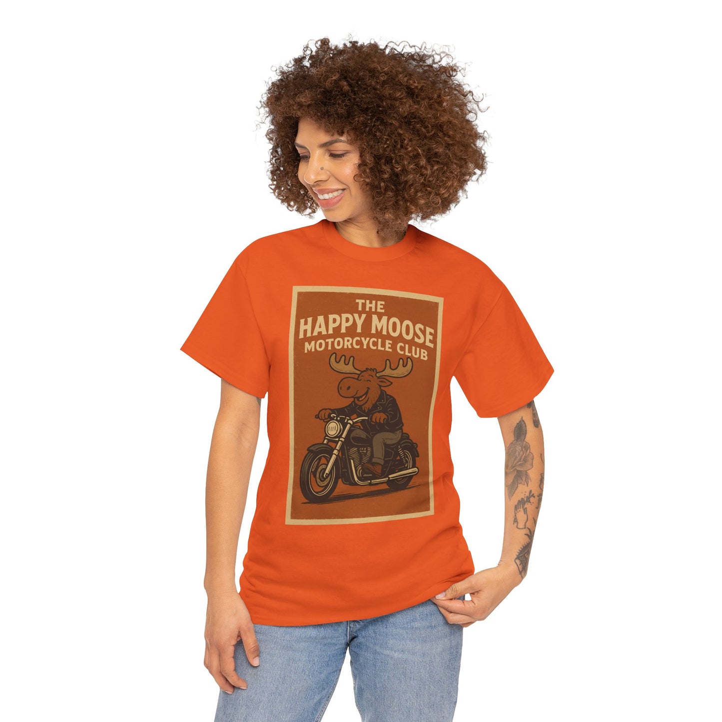"Ride with style in the Happy Moose Motorcycle Club T-Shirt. Premium comfort, bold biker design—perfect for riders & fans alike."