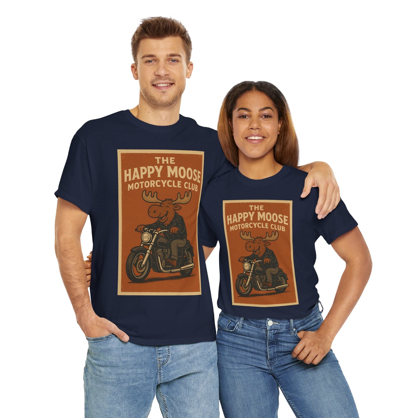 "Ride with style in the Happy Moose Motorcycle Club T-Shirt. Premium comfort, bold biker design—perfect for riders & fans alike."