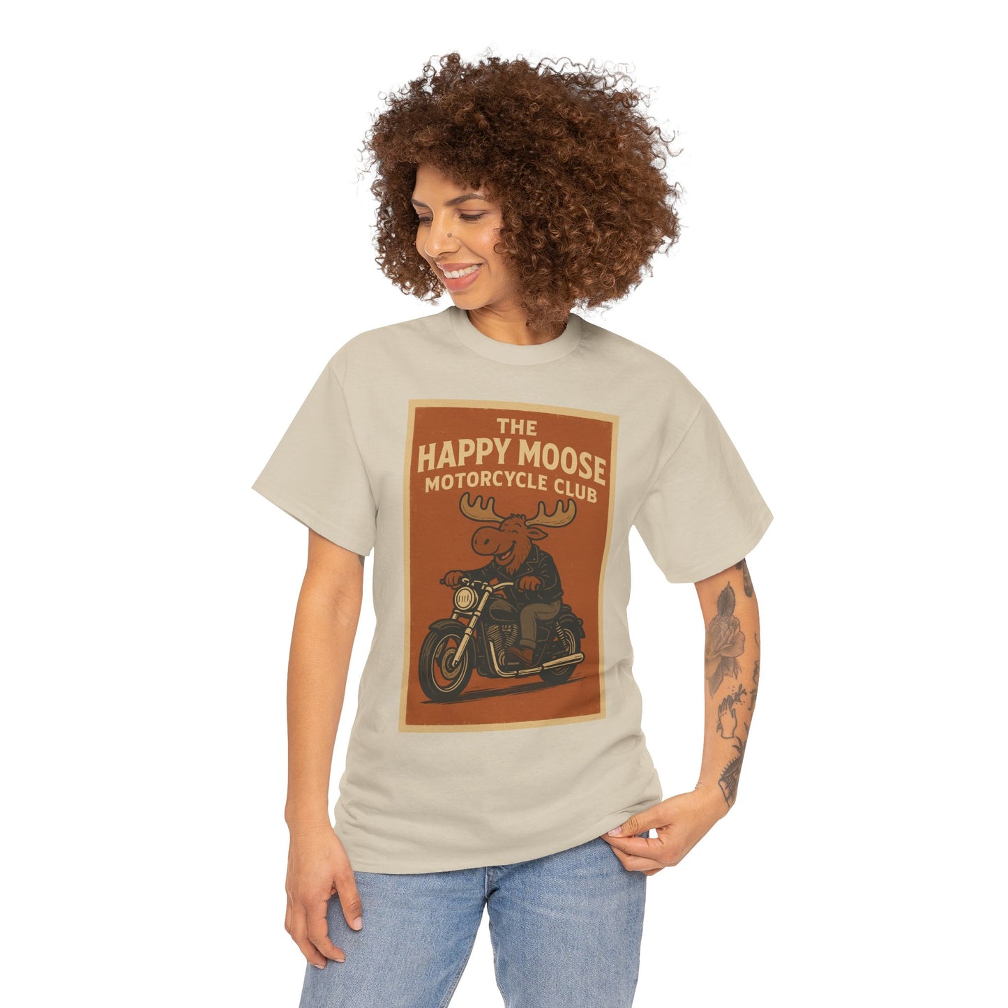 "Ride with style in the Happy Moose Motorcycle Club T-Shirt. Premium comfort, bold biker design—perfect for riders & fans alike."
