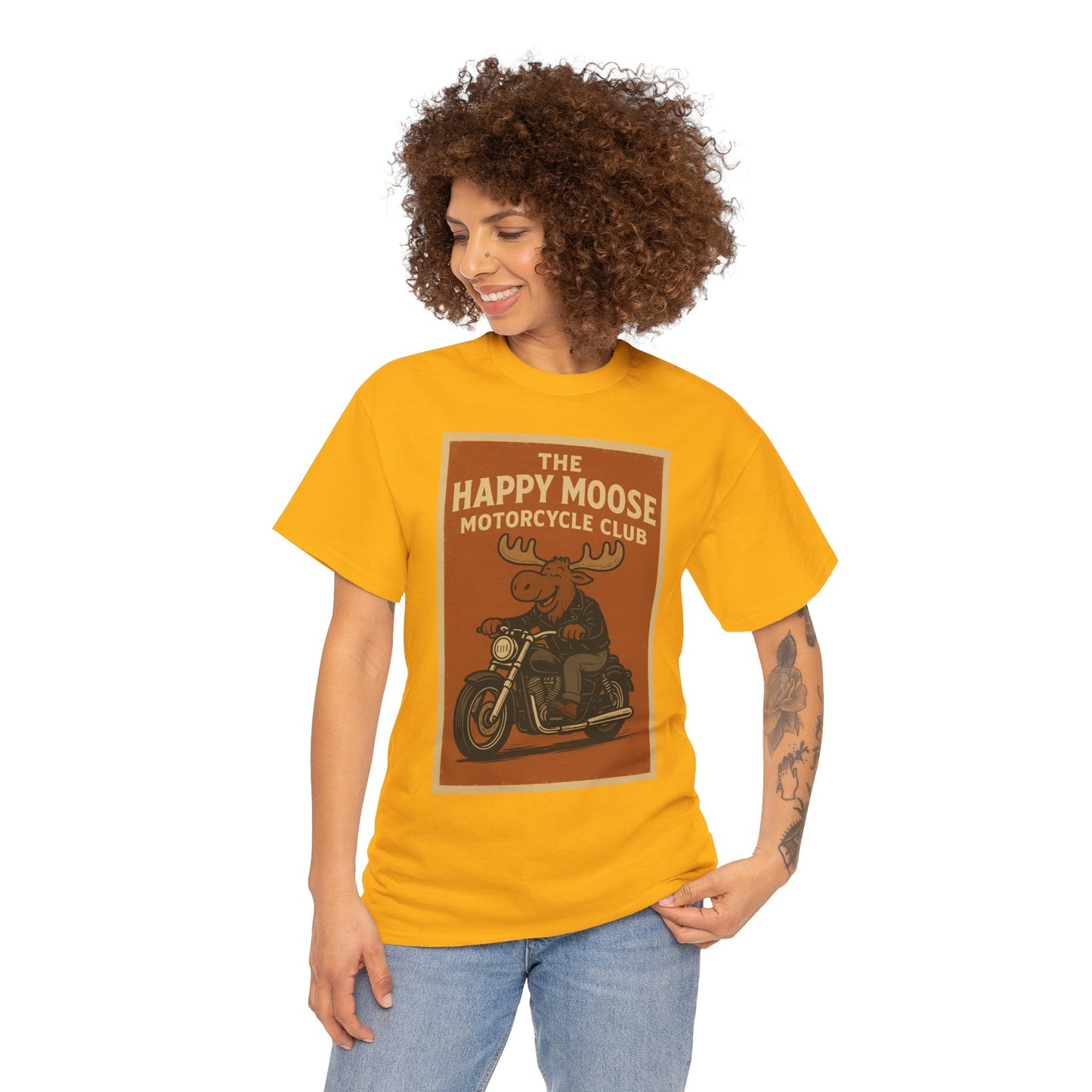 "Ride with style in the Happy Moose Motorcycle Club T-Shirt. Premium comfort, bold biker design—perfect for riders & fans alike."