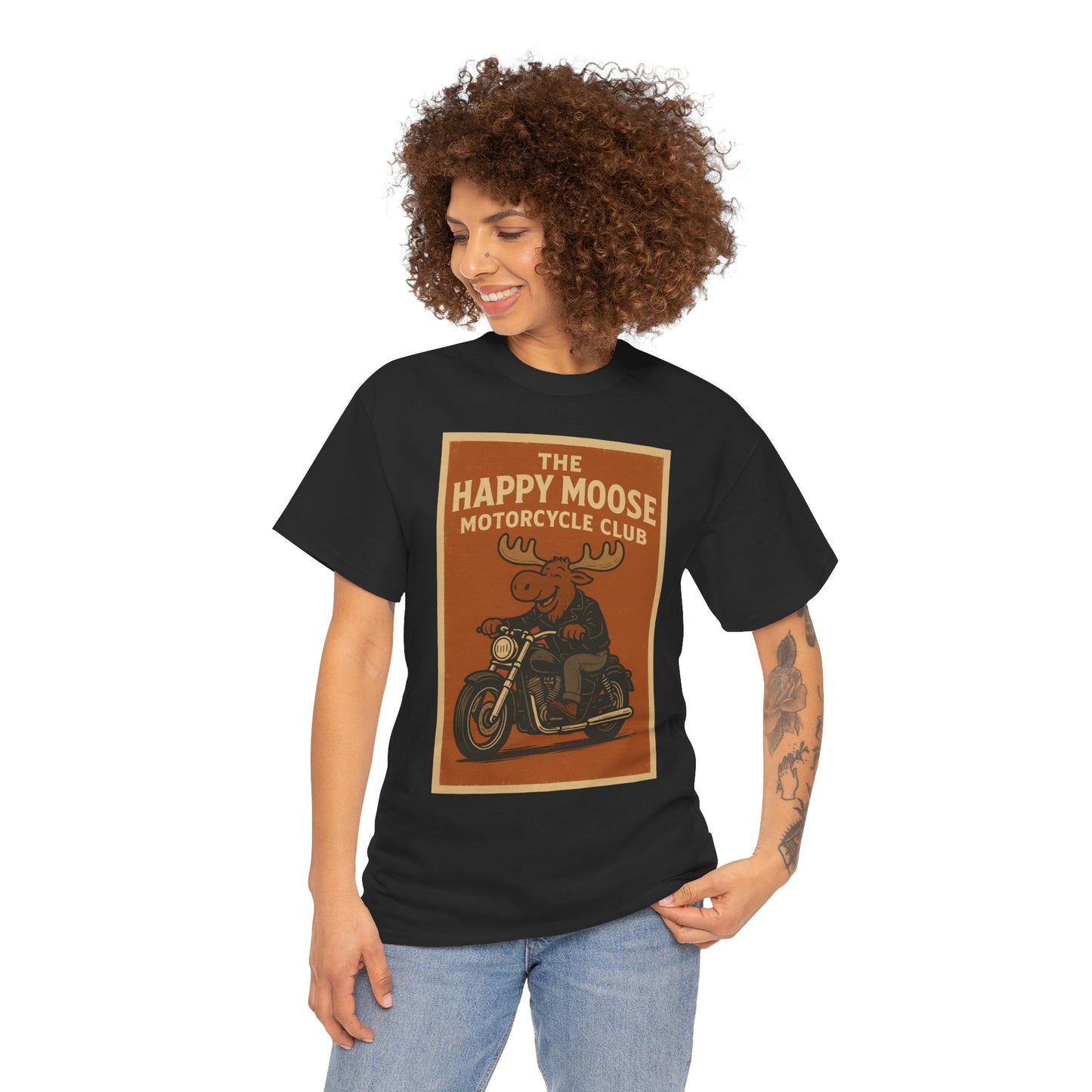"Ride with style in the Happy Moose Motorcycle Club T-Shirt. Premium comfort, bold biker design—perfect for riders & fans alike."