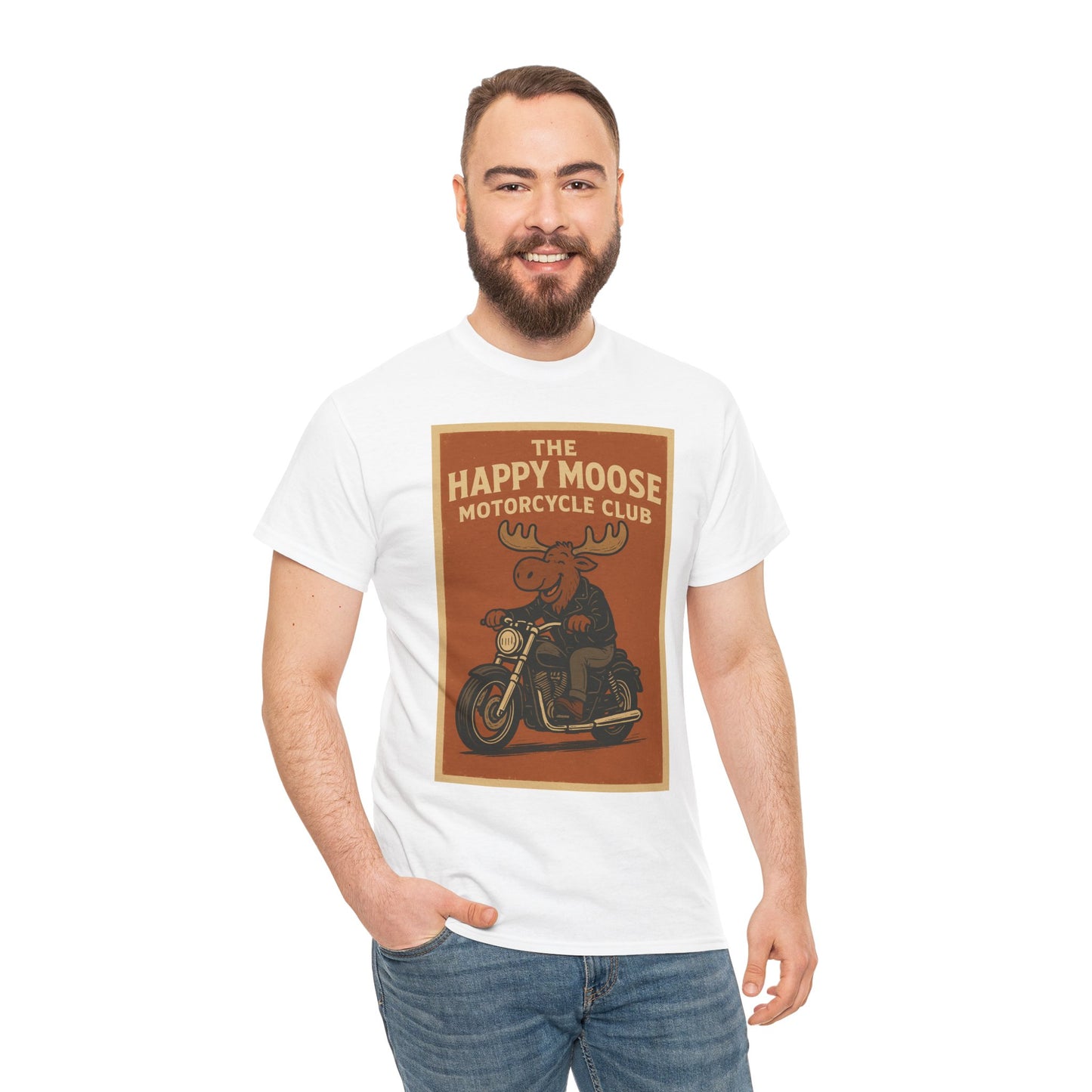 "Ride with style in the Happy Moose Motorcycle Club T-Shirt. Premium comfort, bold biker design—perfect for riders & fans alike."