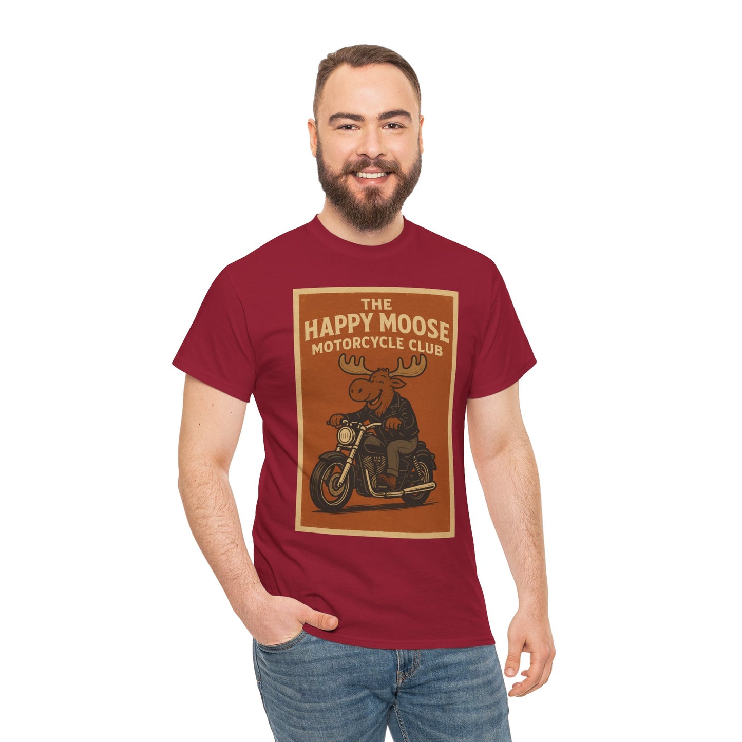 "Ride with style in the Happy Moose Motorcycle Club T-Shirt. Premium comfort, bold biker design—perfect for riders & fans alike."