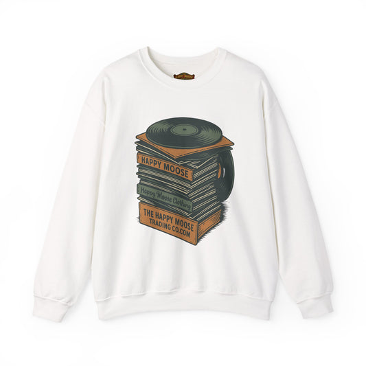 Crewneck Sweatshirt - Vintage Vinyl Stack "Happy Moose" Record Graphics