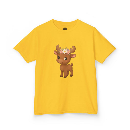 Kids Tee — Cute Floral Crown Baby Moose Graphic