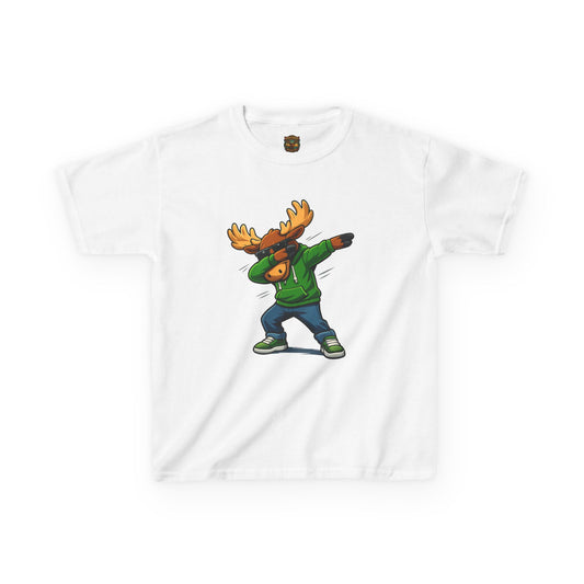Kids Moose Dabbing T-Shirt — Fun Cartoon Moose Graphic Tee for Boys & Girls