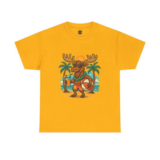 Moose on Vacation T-Shirt — Tropical Retro Moose with Sunglasses & Drink