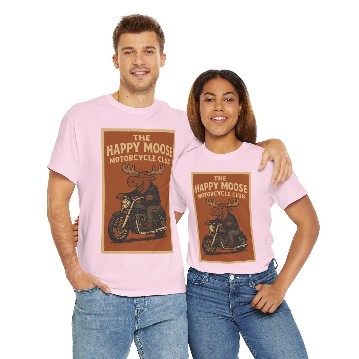 "Ride with style in the Happy Moose Motorcycle Club T-Shirt. Premium comfort, bold biker design—perfect for riders & fans alike."