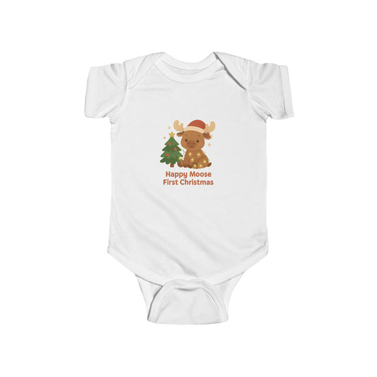 Infant Bodysuit — 'Happy Moose First Christmas' Holiday Baby Onesie