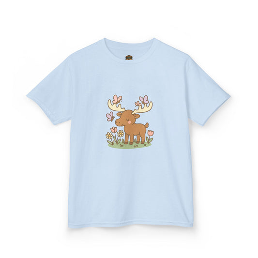 Kids T-Shirt — Cute Woodland Moose with Butterflies Kids Tee