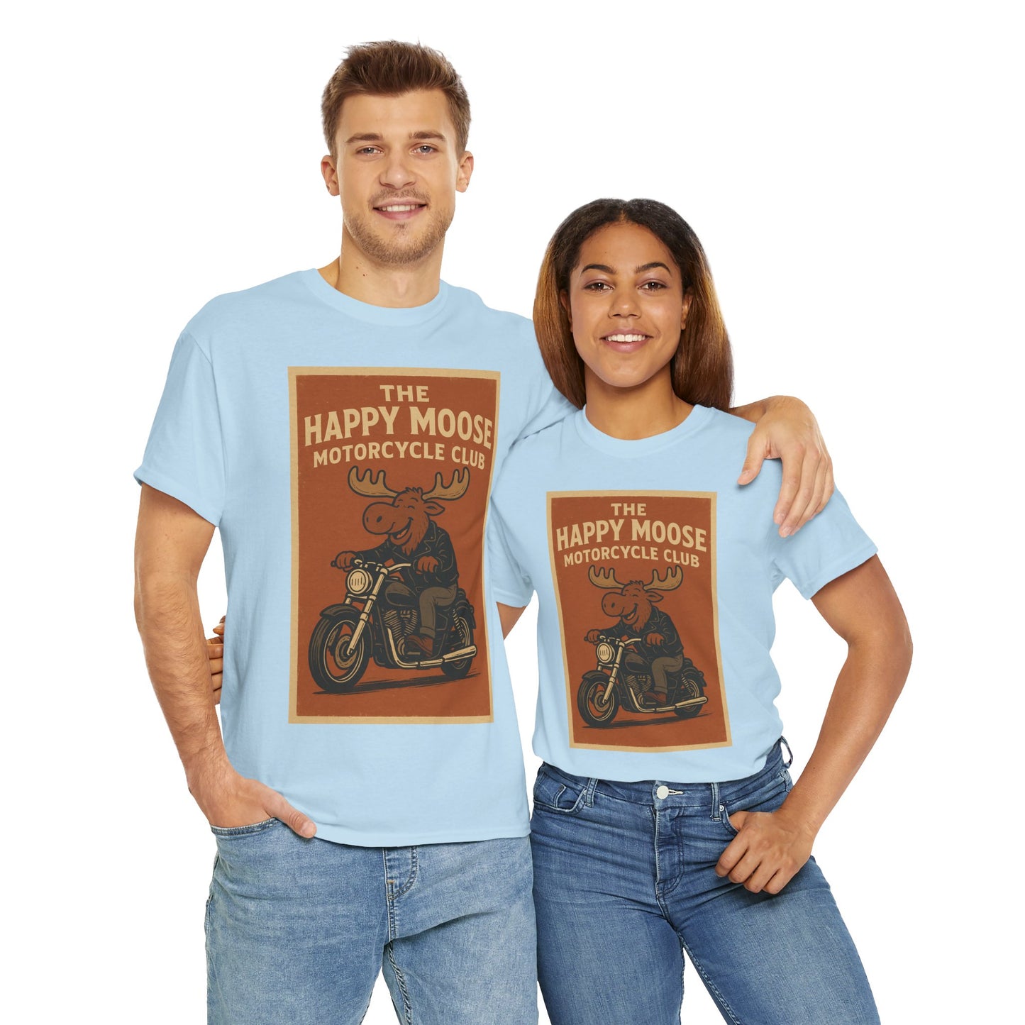 "Ride with style in the Happy Moose Motorcycle Club T-Shirt. Premium comfort, bold biker design—perfect for riders & fans alike."