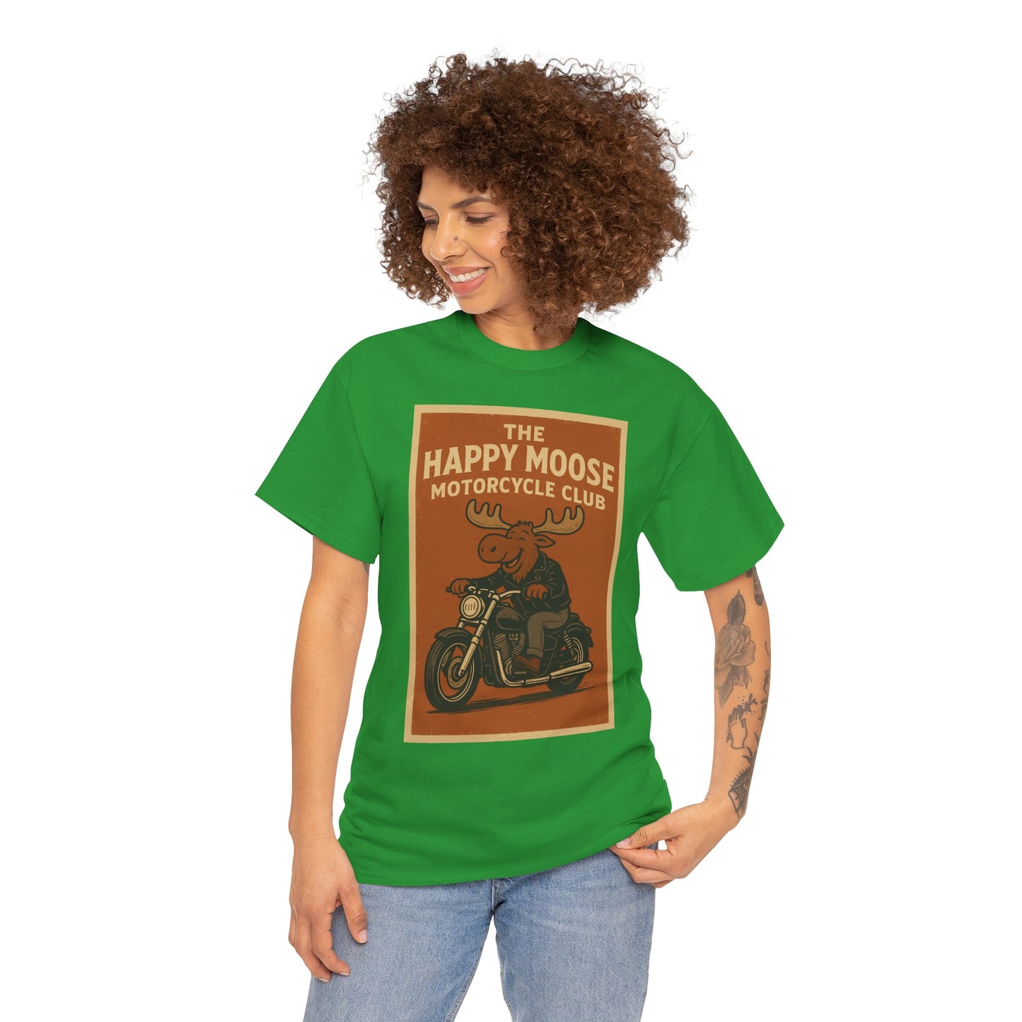 "Ride with style in the Happy Moose Motorcycle Club T-Shirt. Premium comfort, bold biker design—perfect for riders & fans alike."