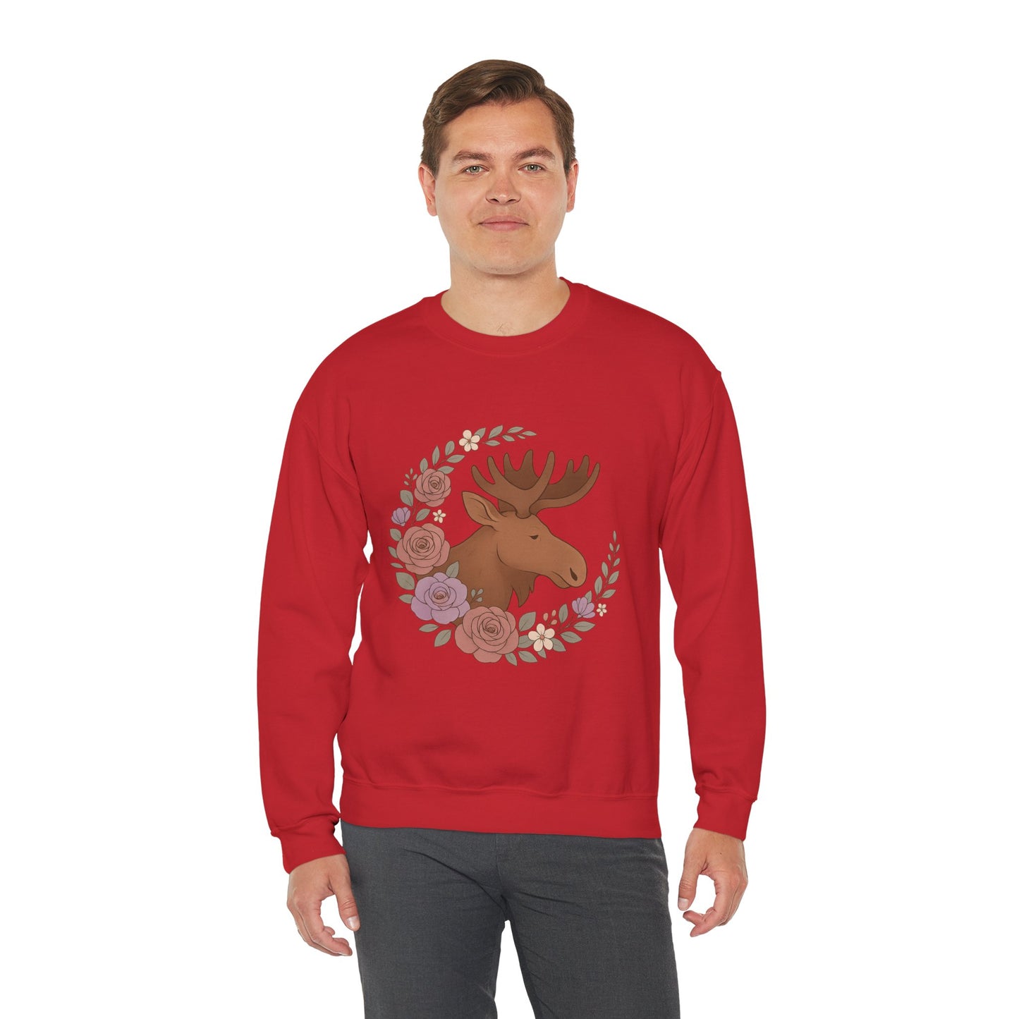 Moose Floral Crewneck Sweatshirt — Rustic Woodland Animal Sweatshirt