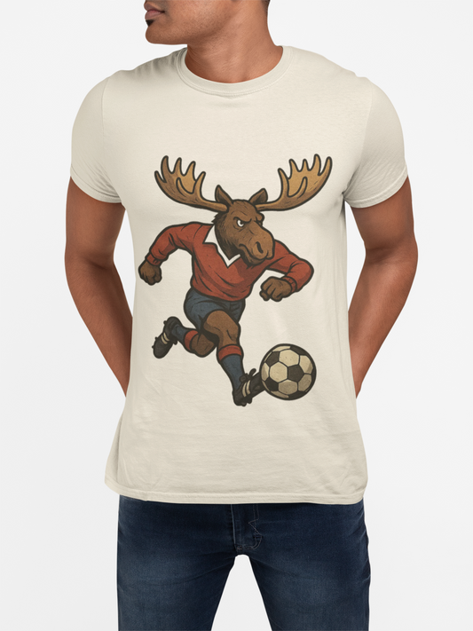 Moose Soccer Player T-Shirt — Vintage Cartoon Football Moose Tee