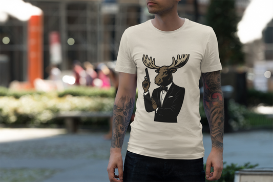 Moose in Tuxedo Graphic Tee — Gentlemen Moose Novelty T‑Shirt