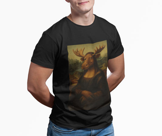 Mona Moose Tee — Funny Renaissance Moose Portrait T‑Shirt
