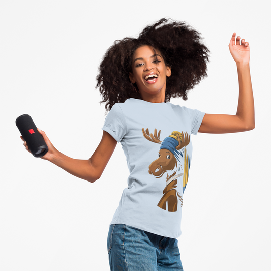 The Moose With The Pearl Earring Graphic Tee — Playful Moose with Headwrap T-Shirt