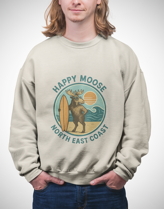 Happy Moose North East Coast Crewneck Sweatshirt — Vintage Surf Moose Graphic