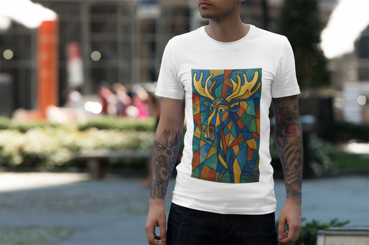 Picasso Moose T‑Shirt — Colorful Geometric Woodland Art Tee