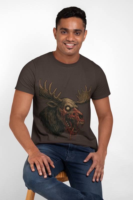 Horror Moose Skull Tee — Creepy Dripping Monster Head Graphic T-Shirt