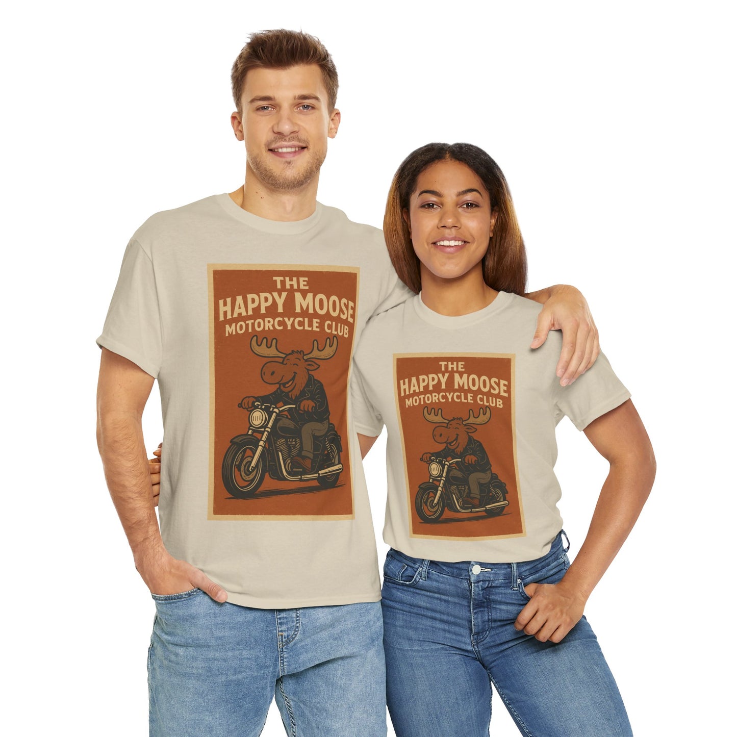 "Ride with style in the Happy Moose Motorcycle Club T-Shirt. Premium comfort, bold biker design—perfect for riders & fans alike."