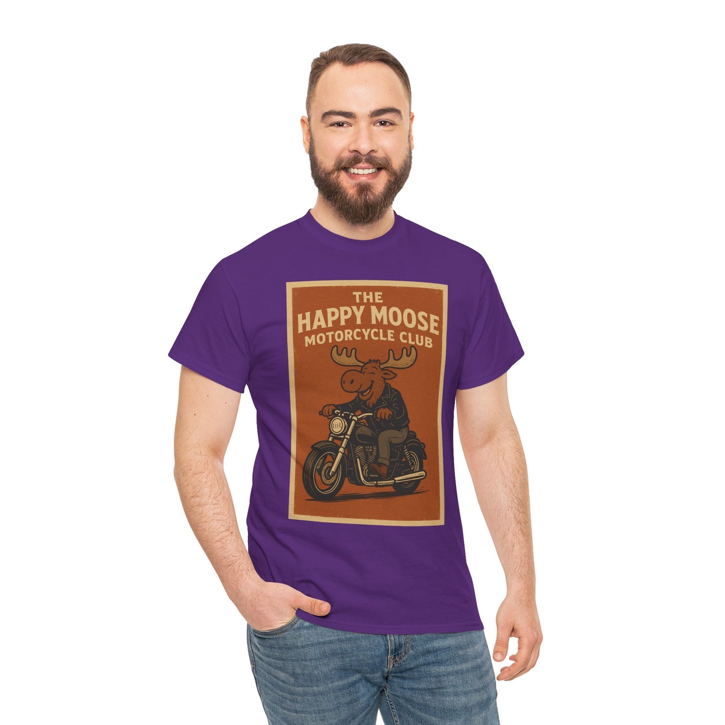 "Ride with style in the Happy Moose Motorcycle Club T-Shirt. Premium comfort, bold biker design—perfect for riders & fans alike."