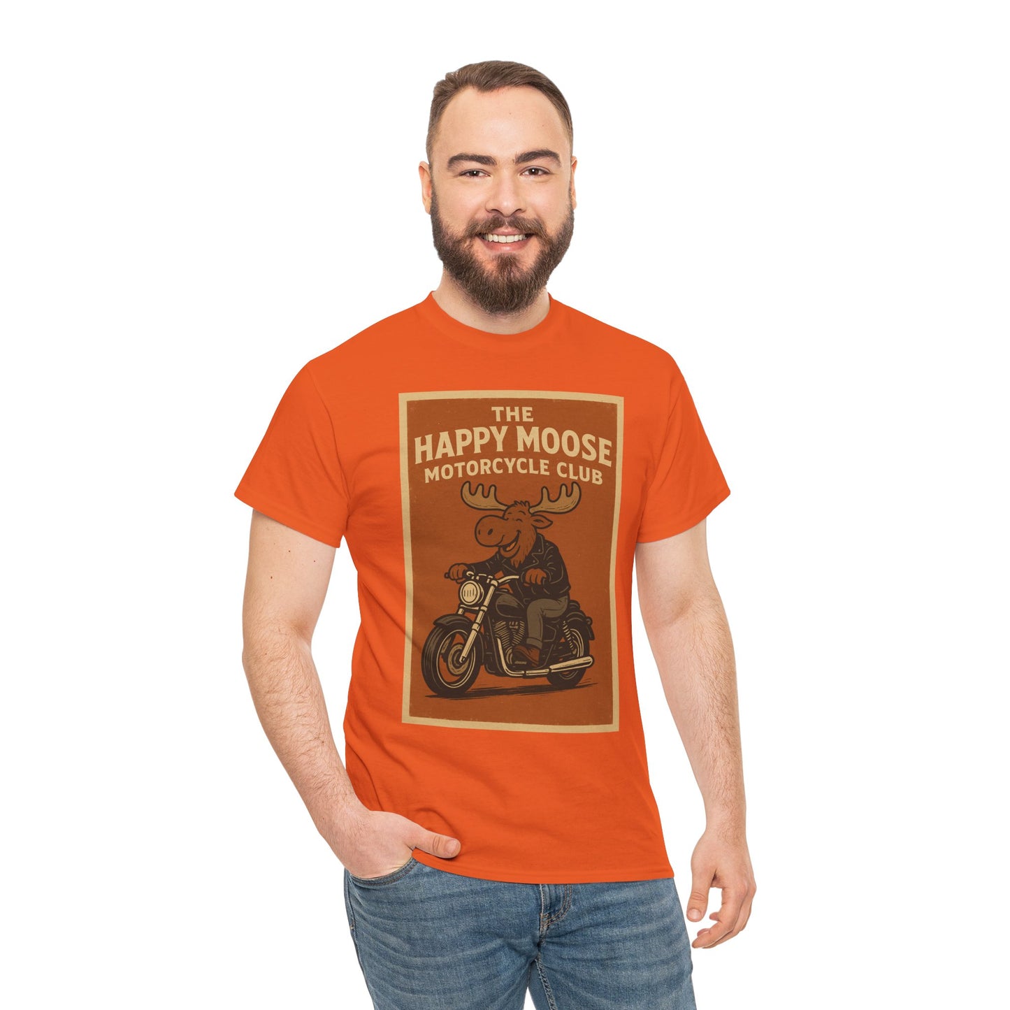 "Ride with style in the Happy Moose Motorcycle Club T-Shirt. Premium comfort, bold biker design—perfect for riders & fans alike."